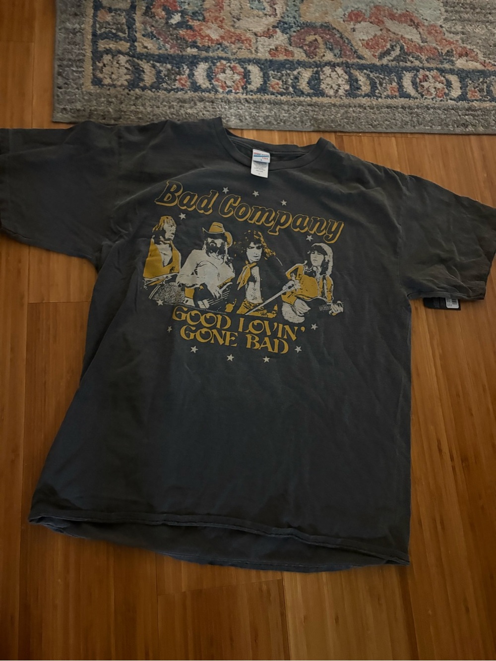 Junk Food Clothing Bad Company Graphic Tee - Charcoal with Gold Print